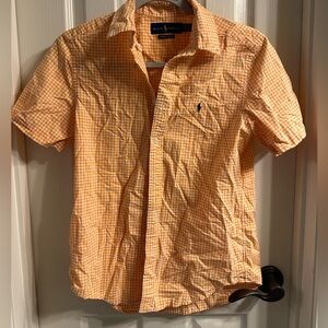 Boys orange plaid button up